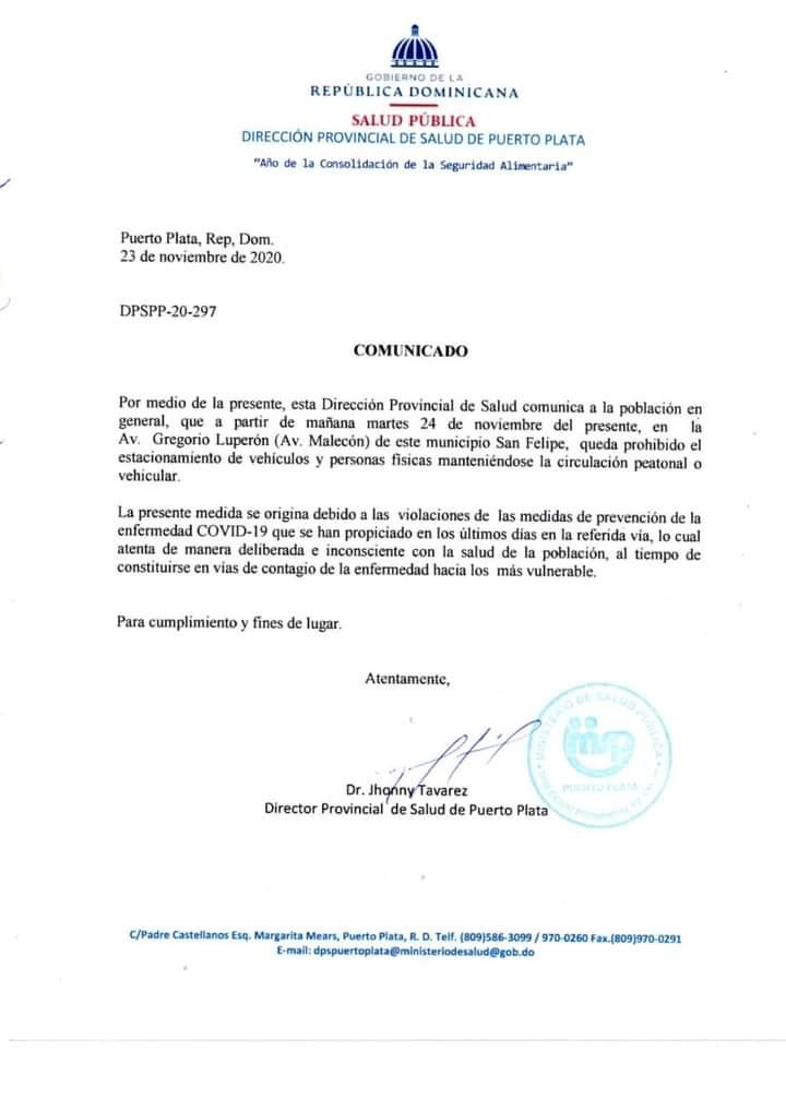 Salud Pública vuelve prohibir parqueos malecón de Puerto Plata.