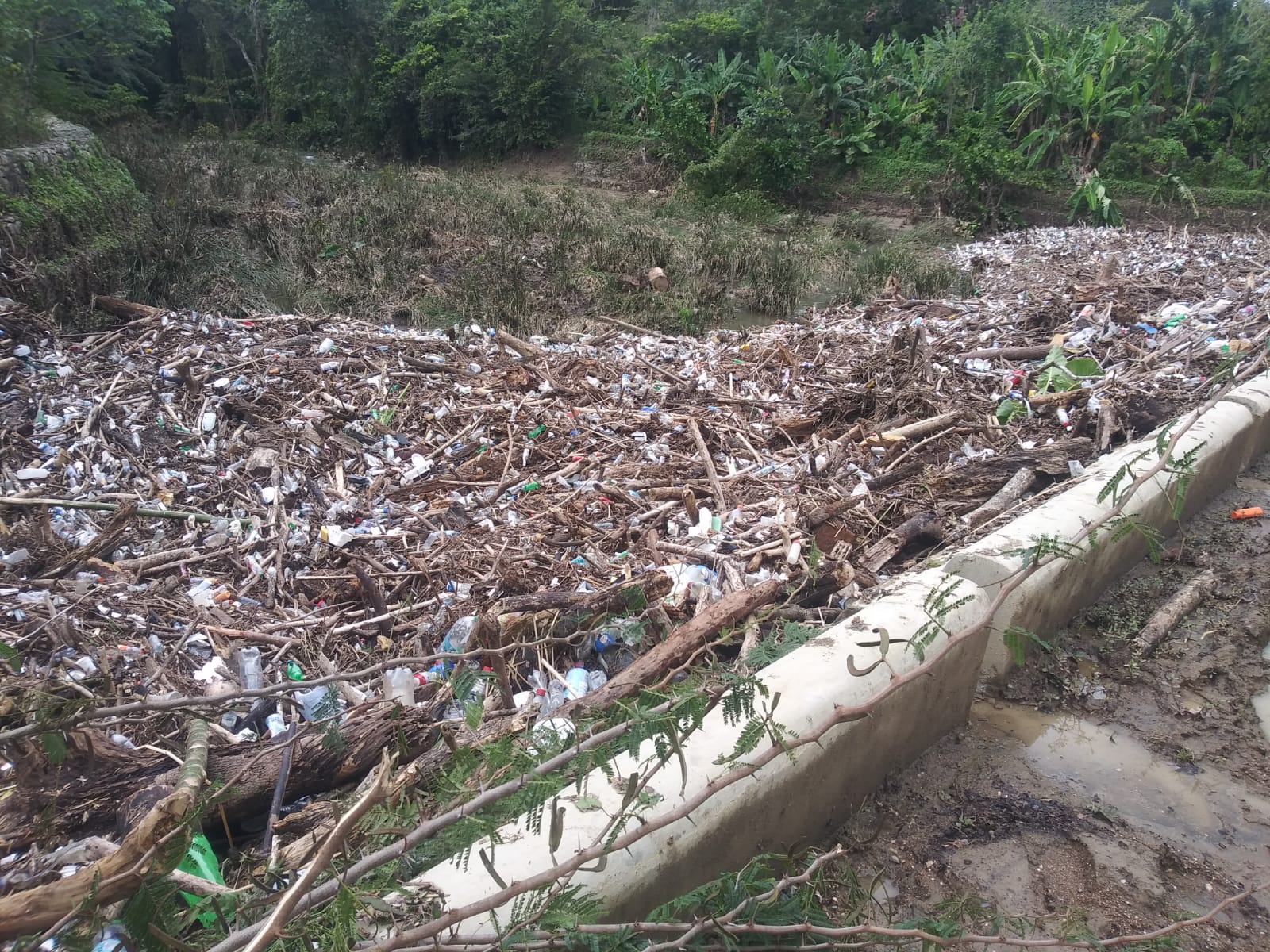 Basura tapa drenajes del puente Ranchito de Los Peralta