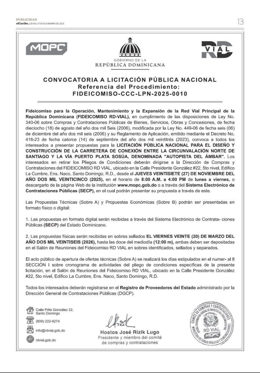 Gobierno convoca a licitación para el diseño y construcción de la Autopista del Ámbar