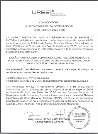 Gobierno lanza licitación construcción del Teleférico de Puerto Plata